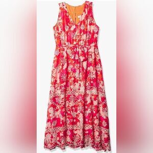 Calvin Klein Women's V Maxi Dress with Self Belt and Back Neck Keyhole size 10
